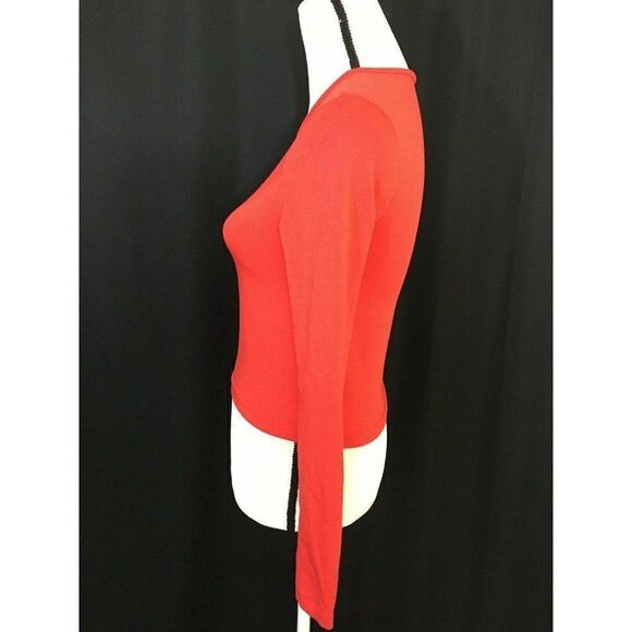 Zara Womens Solid Red Scoop Neck Long Sleeve Fitted Top t shirt Small - Picture 3 of 7
